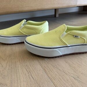 Vans Women’s 9.5 Slip-On Platform Sneakers in Greenish Yellow